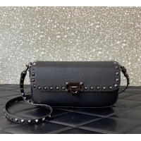 Inexpensive Valentino Rockstud crossbody bag in grainy calfskin with iconic hook 5070 Black/Silver 2024