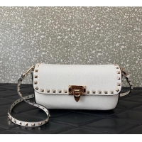 Buy Discount Valentino Rockstud crossbody bag in grainy calfskin with iconic hook 5070 White 2024