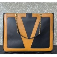 Discount Valentino Viva Superstar Large Nappa Leather Shopping Bag with Maxi VLogo 0012 Black/Brown 2025