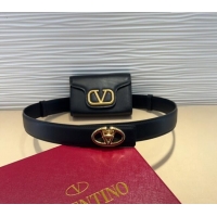 Grade Promotional Valentino VLogo Signature Leather Belt 7054 Black 2025