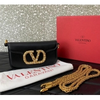 Famous Brand Valentino Loco Small Shoulder Bag in Calfskin Leather with Jewel Logo 5061 Black 2025