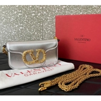Low Cost Valentino Loco Small Shoulder Bag in Laminated Calfskin with Jewel Logo 5061 Silver 2025