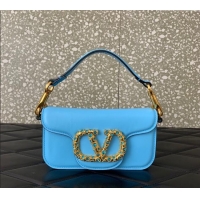 Hot Sell Cheap Valentino Loco Small Shoulder Bag in Calfskin Leather with Jewel Logo 5061 Light Blue 2025