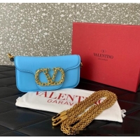 Hot Sell Cheap Valentino Loco Small Shoulder Bag in Calfskin Leather with Jewel Logo 5061 Light Blue 2025