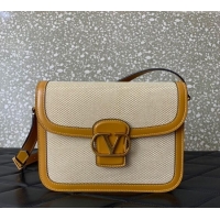 Free Shipping Valentino 9TO5 Shoulder Bag in Canvas and Calfskin V2015 Yellow/Beige 2025