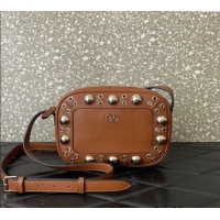 Promotional Valentino Nellcote Crossbody Bag in Grainy Calfskin with Ball Studs 6207 Brown 2025