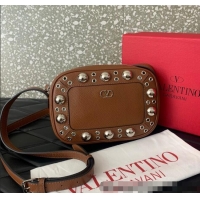 Promotional Valentino Nellcote Crossbody Bag in Grainy Calfskin with Ball Studs 6207 Brown 2025