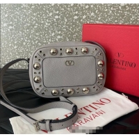 Famous Brand Valentino Nellcote Crossbody Bag in Grainy Calfskin with Ball Studs 6207 Grey 2025