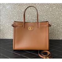 Pretty Style Valentino Antibes Medium Shopping Bag in Calfskin with Slide Buckles 6220L Brown 2025