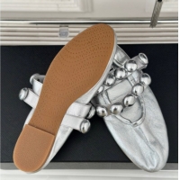 Grade Quality Alaia Sphere Ballet Flats in Metallic Calfskin with Double Strap Silver 1008041