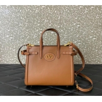 Top Quality Valentino Antibes Small Shopping Bag in Calfskin with Slide Buckles 6220S Brown 2025