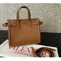 Top Quality Valentino Antibes Small Shopping Bag in Calfskin with Slide Buckles 6220S Brown 2025