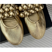 Best Grade Alaia Sphere Ballet Flats in Metallic Calfskin with Double Strap Gold AL100808 1008042