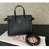 Top Grade Valentino Antibes Small Shopping Bag in Calfskin with Slide Buckles 6220S Black 2025