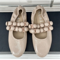 Unique Style Alaia Sphere Ballet Flats in Patent Leather with Double Strap Nude AL100808 1008043