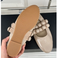 Unique Style Alaia Sphere Ballet Flats in Patent Leather with Double Strap Nude AL100808 1008043