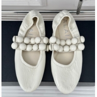 Buy Discount Alaia Sphere Ballet Flats in Patent Leather with Double Strap White AL100808 1008044