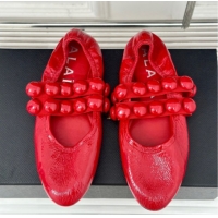 Pretty Style Alaia Sphere Ballet Flats in Patent Leather with Double Strap Red AL100808 1008045