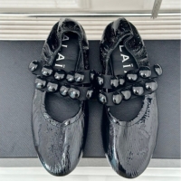 Hot Style Alaia Sphere Ballet Flats in Patent Leather with Double Strap Black AL100808 1008046