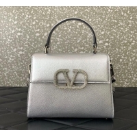 Promotional Valentino Small VSLING Grainy Calfskin Handbag with Strass 7020 Silver 2025
