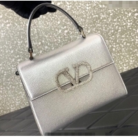 Promotional Valentino Small VSLING Grainy Calfskin Handbag with Strass 7020 Silver 2025