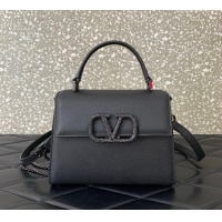 Well Crafted Valentino Small VSLING Grainy Calfskin Handbag with Strass 7020 Black 2025