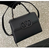 Well Crafted Valentino Small VSLING Grainy Calfskin Handbag with Strass 7020 Black 2025