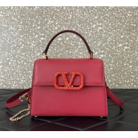 Best Price Valentino Small VSLING Grainy Calfskin Handbag with Strass 7020 Red 2025