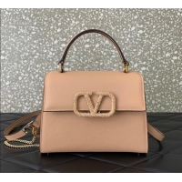 Famous Brand Valentino Small VSLING Grainy Calfskin Handbag with Strass 7020 Light Pink 2025