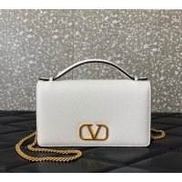 Best Quality Valentino VLogo Signature Grainy Calfskin Wallet with Chain VLTN068 White 2025