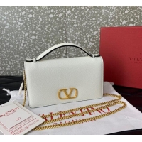 Best Quality Valentino VLogo Signature Grainy Calfskin Wallet with Chain VLTN068 White 2025