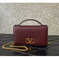 Luxury Cheap Valentino VLogo Signature Grainy Calfskin Wallet with Chain VLTN068 Dark Burgundy 2025