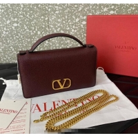 Luxury Cheap Valentino VLogo Signature Grainy Calfskin Wallet with Chain VLTN068 Dark Burgundy 2025