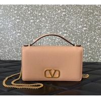 Top Grade Valentino VLogo Signature Grainy Calfskin Wallet with Chain VLTN068 Apricot 2025