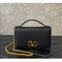 Buy Fashionable Valentino VLogo Signature Grainy Calfskin Wallet with Chain VLTN068 Black 2025