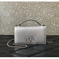 Well Crafted Valentino VLogo Signature Grainy Calfskin Wallet with Chain VLTN068 Silver 2025