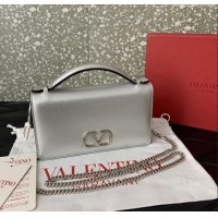 Well Crafted Valentino VLogo Signature Grainy Calfskin Wallet with Chain VLTN068 Silver 2025