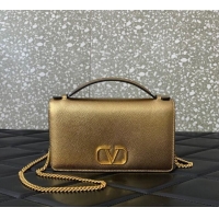 Luxury Cheap Valentino VLogo Signature Grainy Calfskin Wallet with Chain VLTN068 Gold Yellow 2025