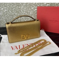 Luxury Cheap Valentino VLogo Signature Grainy Calfskin Wallet with Chain VLTN068 Gold Yellow 2025