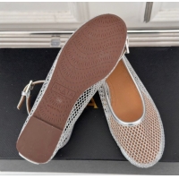 Top Grade Alaia Ballet Flats in Fishnet and Ankle Strap Silver-Tone 1112005
