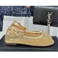 Purchase Alaia Ballet Flats in Fishnet and Ankle Strap Gold-Tone 1112004