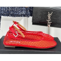 Good Quality Alaia Ballet Flats in Fishnet and Ankle Strap Red 1112008
