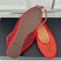 Good Quality Alaia Ballet Flats in Fishnet and Ankle Strap Red 1112008