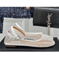 Best Grade Alaia Ballet Flats in Fishnet and Ankle Strap White 1112009