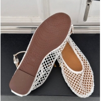 Best Grade Alaia Ballet Flats in Fishnet and Ankle Strap White 1112009