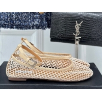 Perfect Alaia Ballet Flats in Fishnet and Ankle Strap Beige 1112011