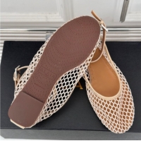 Perfect Alaia Ballet Flats in Fishnet and Ankle Strap Beige 1112011