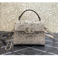 Best Price Valentino Mini VSling Handbag with Sparkling Strass Embroidery 0097 Grey 2025