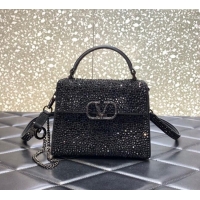 Best Price Valentino Mini VSling Handbag with Sparkling Strass Embroidery 0097 Black 2025