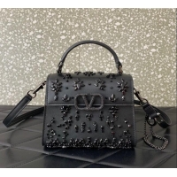 Big Discount Valentino VSLING Mini Embroidered Bag with set-in strass appliques 0063 Black 2025